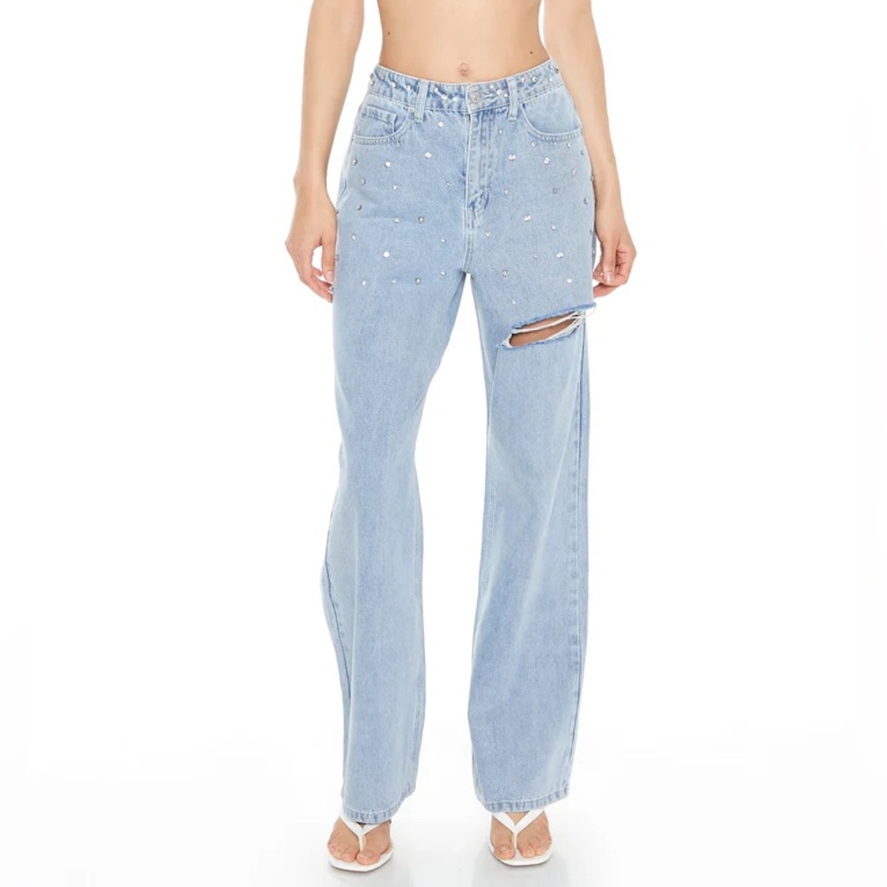 LN — Distressed Rhinestone Jean — Forever 21